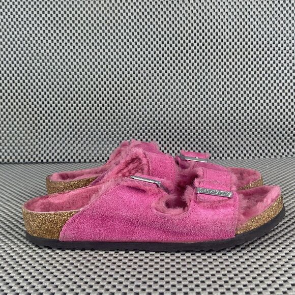 Birkenstock Arizona Shearling Sandals Womens 32 L1 Pink Leather Made In Germany - Picture 2 of 12